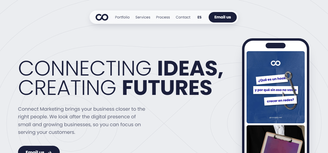 Captura del sitio de Connect Marketing, desarrollado por la propia agencia