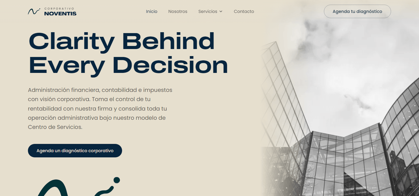 Captura del sitio de Noventis, desarrollado en Connect Marketing
